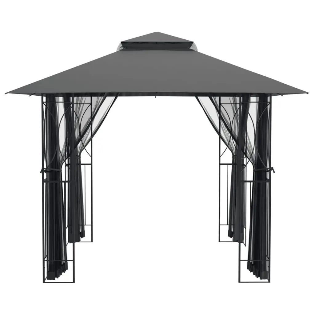 Gazebo with Sidewalls Pavilion or Pergola Design Anthracite 118.1"x118.1"x106.3" Steel view 3