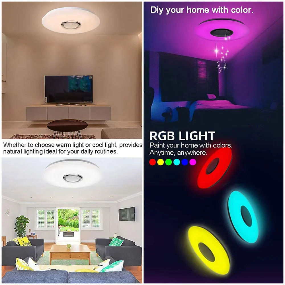 

Светодиодный светильник RGB для домашнего декора с управлением через приложение, Bluetooth-совместимый, умный потолочный светильник с пультом ДУ, 2800K-6500K, для дома и детской комнаты
