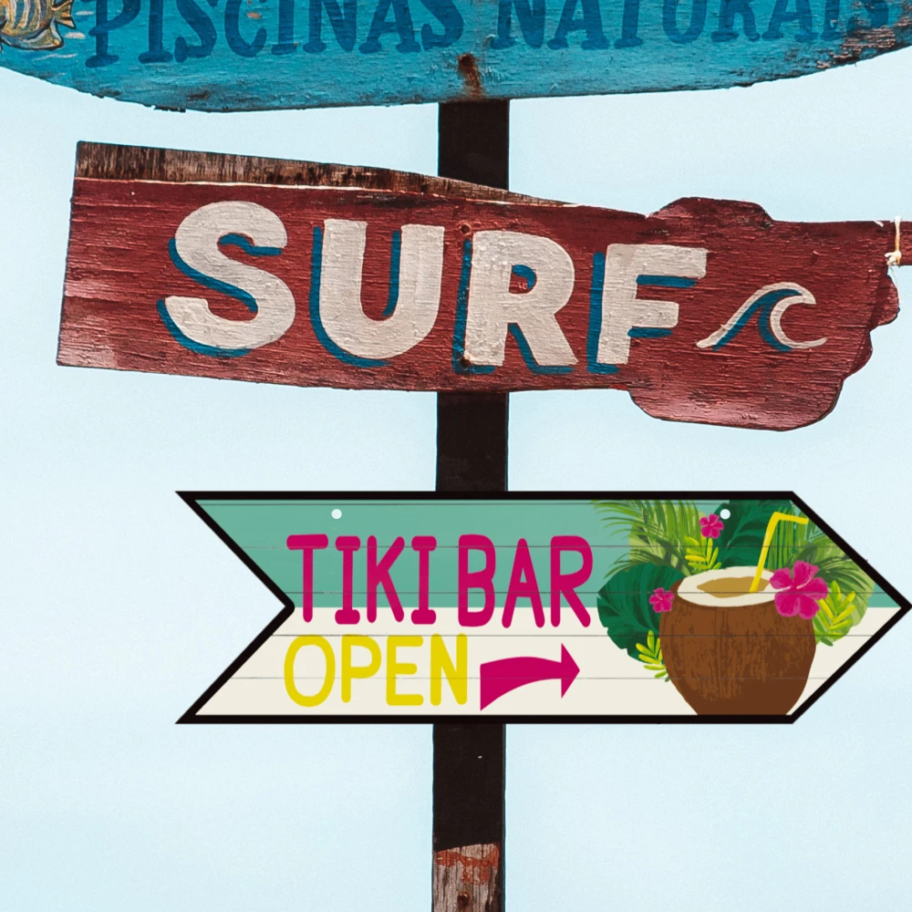 Putuo Decor 1pc Tiki Bar Arrow Wood Plate, Irregular Wooden Plaque Sign Hanging for Hawaiian Party Bar Pub Wall Decoration