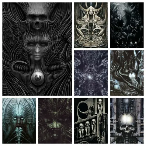 5D ชุดภาพวาดศิลปะติดเพชรแบบทำมือแนวสยองขวัญเอเลี่ยน HR Giger Li II งานปักครอสติชปักลายแบบแอบสแตรกต์รูปการตกแต่งบ้านของขวัญสำหรับเด็ก
