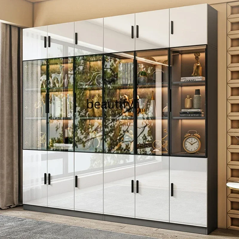 Q181 Italian Minimalist Glass Door Home Showcase Living Room Wine Cabinet Storage Display Locker