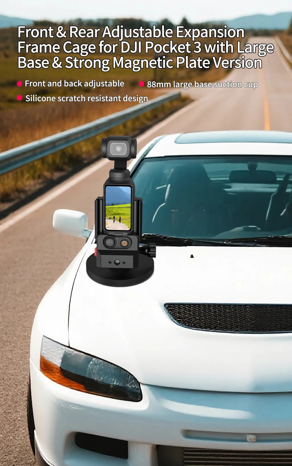 Verstellbare Magnetische Basis Pocket3 Erweiterungshalterung Stativadapter für DJI OSMO Pocket 4 Starke Saugkraft Auto-Halterung Kamera-Käfig-Rig – Detail 1