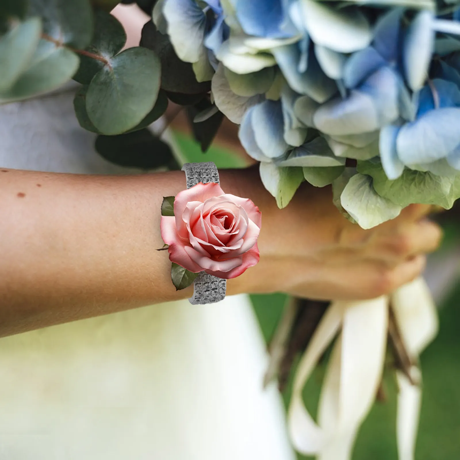 4Pcs Rhinestone Elastic Wrist Corsage Bracelet Wedding Prom Anniversary Bridal Shower Party Decoration Boutonniere Magnet