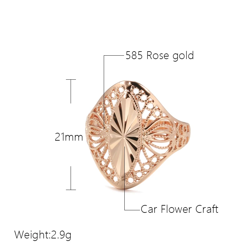 Kinel Fashion Creative Carving Glossy Rings for Women Unusual 585 Rose Gold Color Ethnic Bride Vintage Wedding Jewelry