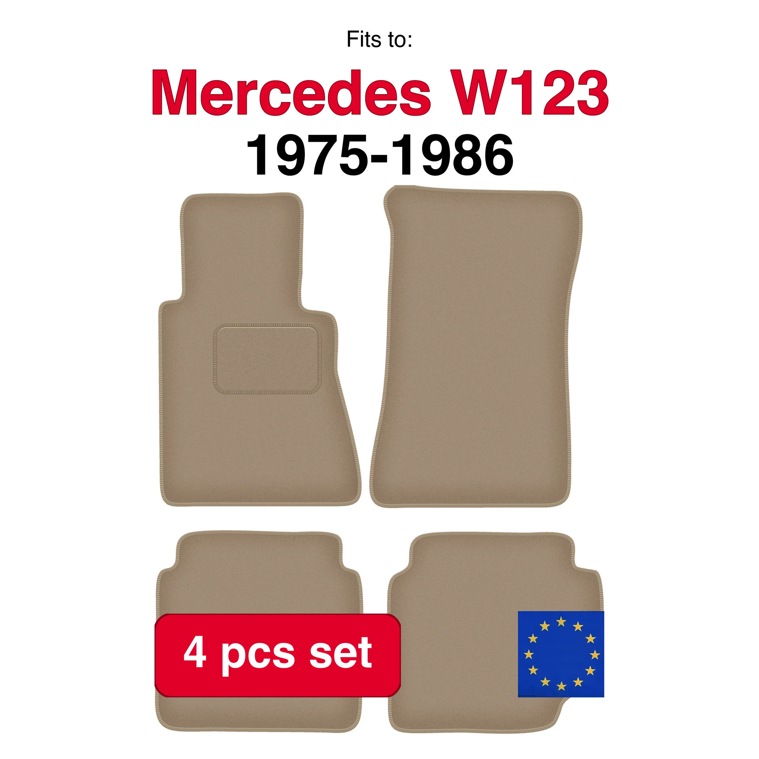 Image of Auto-Velourmatten passend für Mercedes W123 Limousine und Kombi (1975-1986) - Beige (4 Stück) passgenaues Autofußmatten-Set