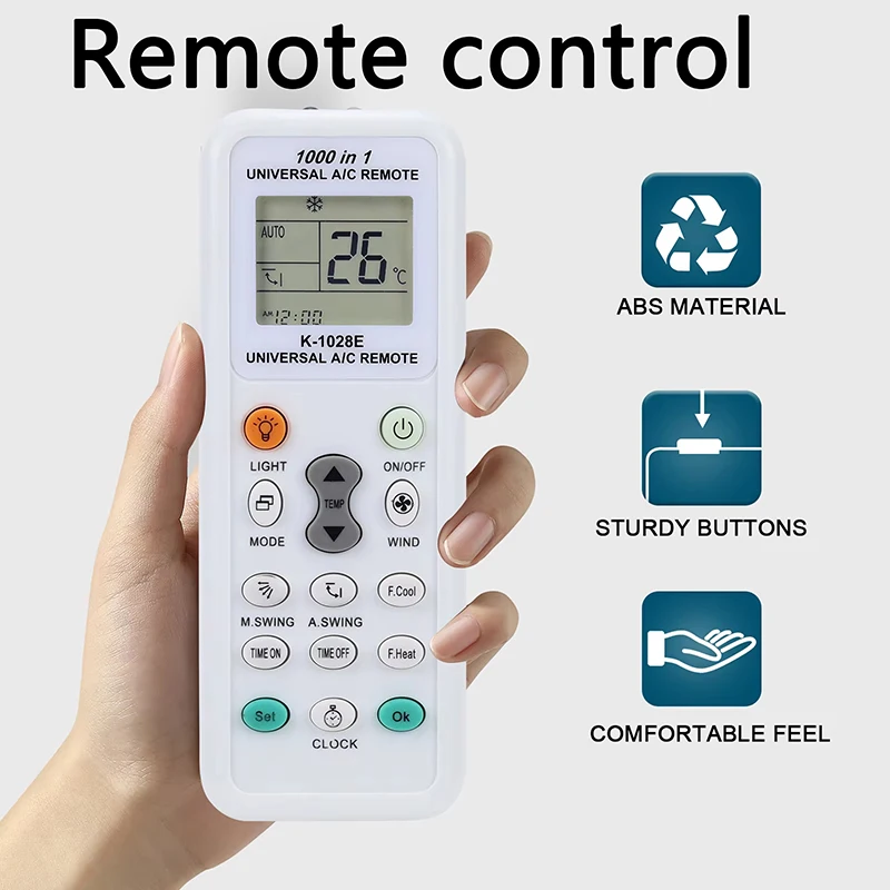 Controlador de acondicionamiento Universal A/C 1000 en 1 K-1028E LCD Digital para Mitsubishi Shiba Hitachi Fujitsu Daewoo Panasonic Sharp
