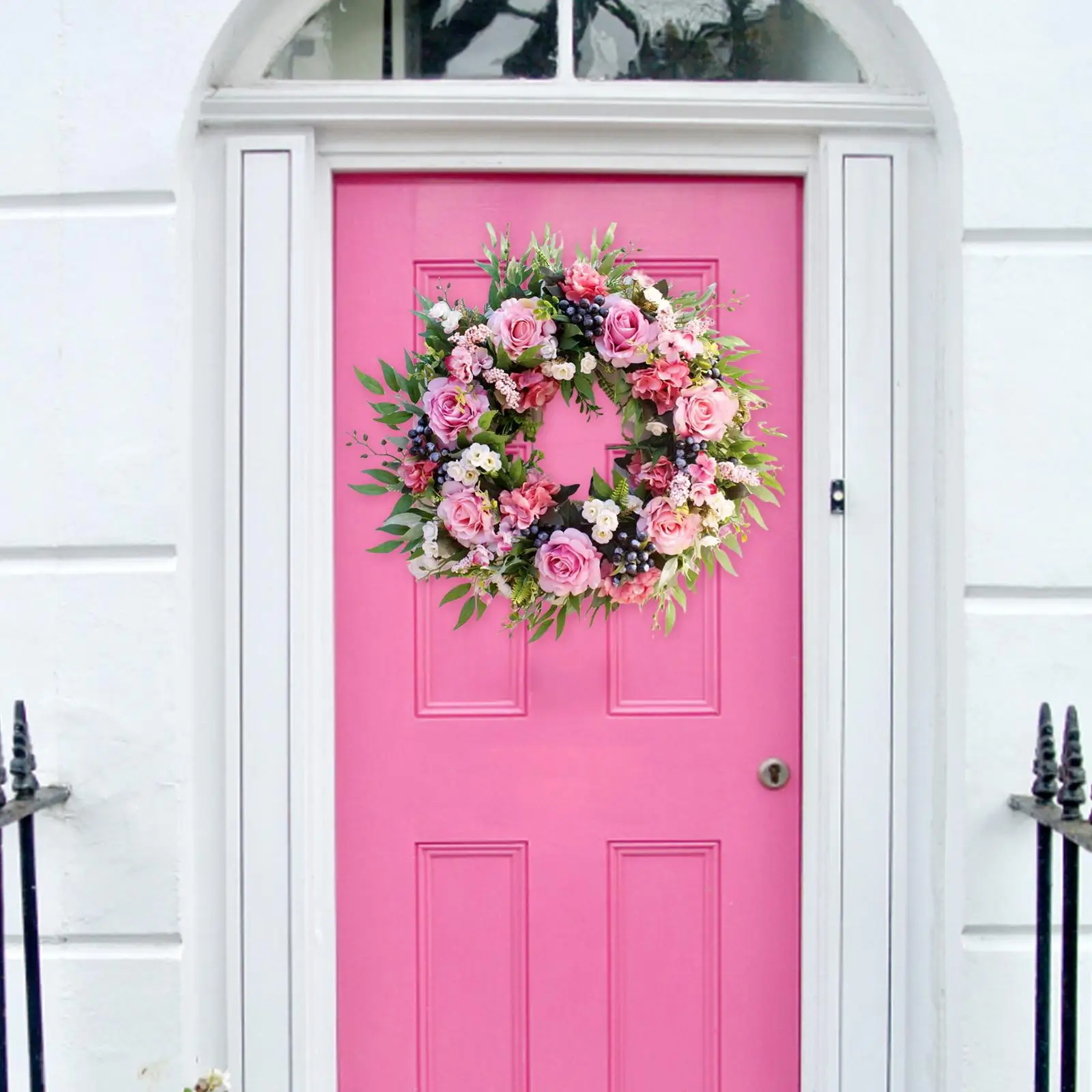 

Wreath 56cm Wall Decoration Rattan Loop Artificial Rose Wreath Front Door Decor