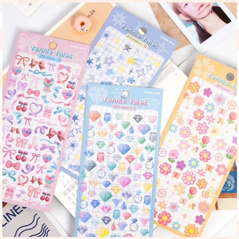 3 pcs/6 pcs Creative Simple Music Diamond Ribbon Star Decorative Stickers Adhesive Stickers DIY Cute Diary Stationery Stickers