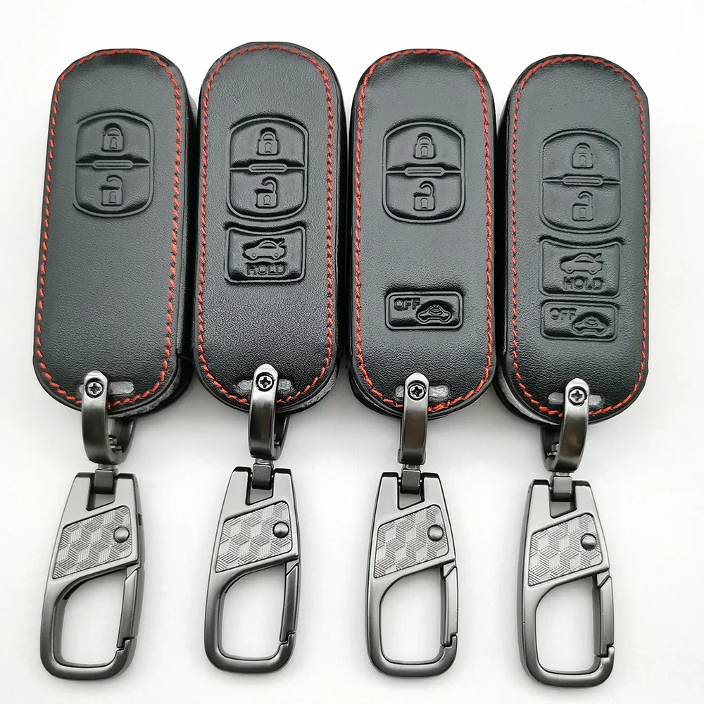 Remote Smart Car Key Cover, For Mazda 2 3 5 6 8 Cx3 Cx4 Cx5 Cx7 Cx9 M2 M3 M5 Leather Keychain With Key Holder, M6 Gt Accessories