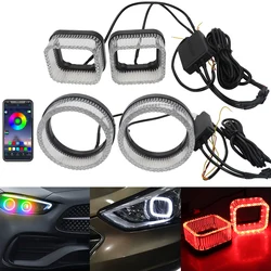 Led Angel Eyes Headlight RGB LED Halo Square/Ring Light APP Control DRL Daytime Running Light for Car 2 in 1 Symphony Lamp
