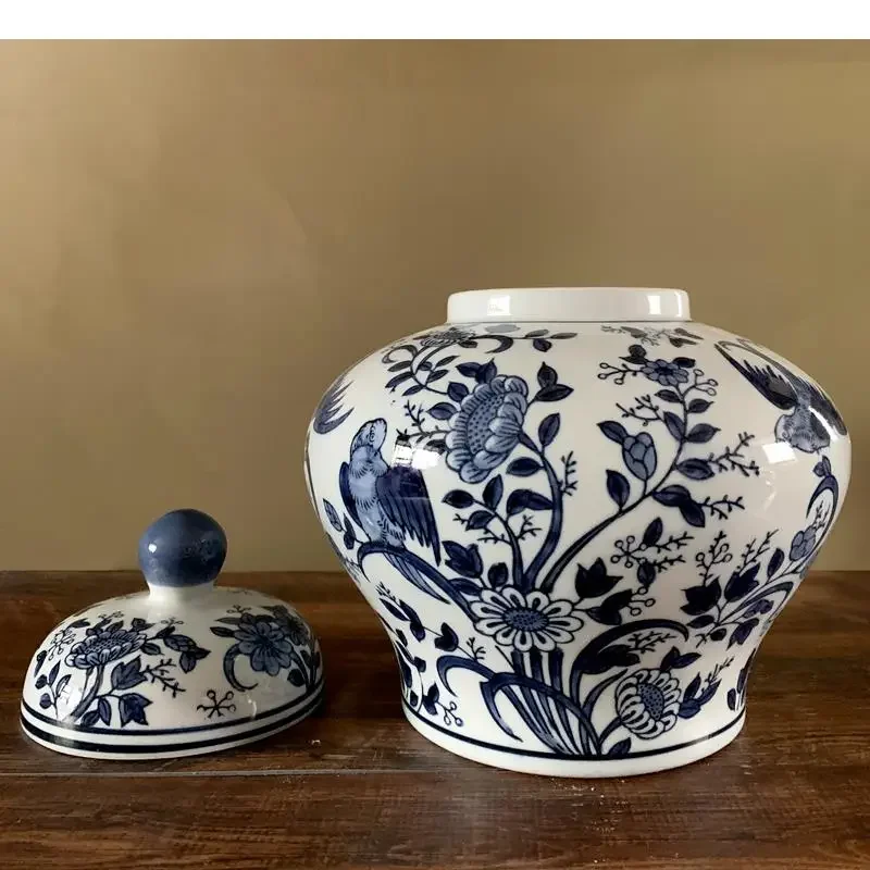 Pot de rangement rétro en porcelaine bleu et blanc