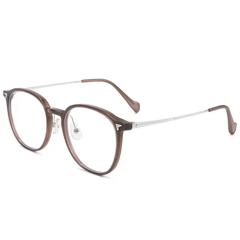 01247   TR Metal Super Light Round frame  Female Configurable Degree Anti-Blue Light Milk Tea Color  Stylish and Simple Frame