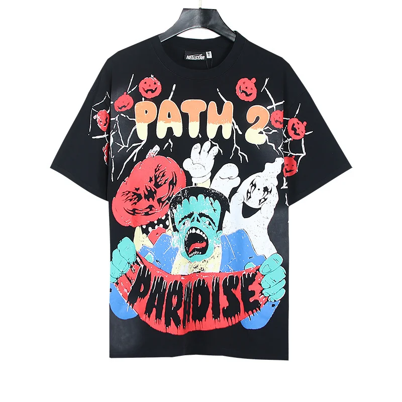 الرجعية الأمريكية العصرية العلامة التجارية loween طباعة Waed القطن ort Sve تي شيرت الشارع Sle القطن الخالص فضفاضة تناسب جولة Ne #4