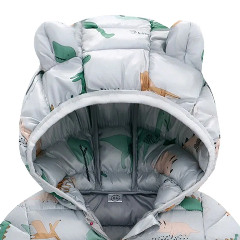 Lightweight Jacket Kids Boys Girls Baby Cartoon Gray Dinosaur Zipper Hooded Coats Autumn Winter Christmas Outerwear 1-5 Year Old