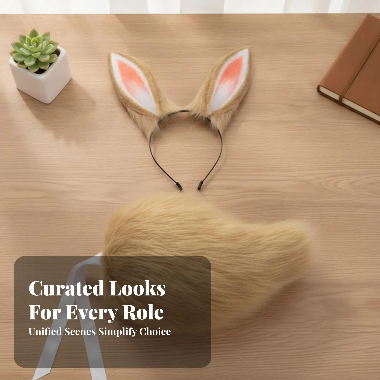 リアルなフェイクファーの動物耳カチューシャと柔らかい尻尾、テーマパーティーの写真撮影用コスチュームアクセサリーキット