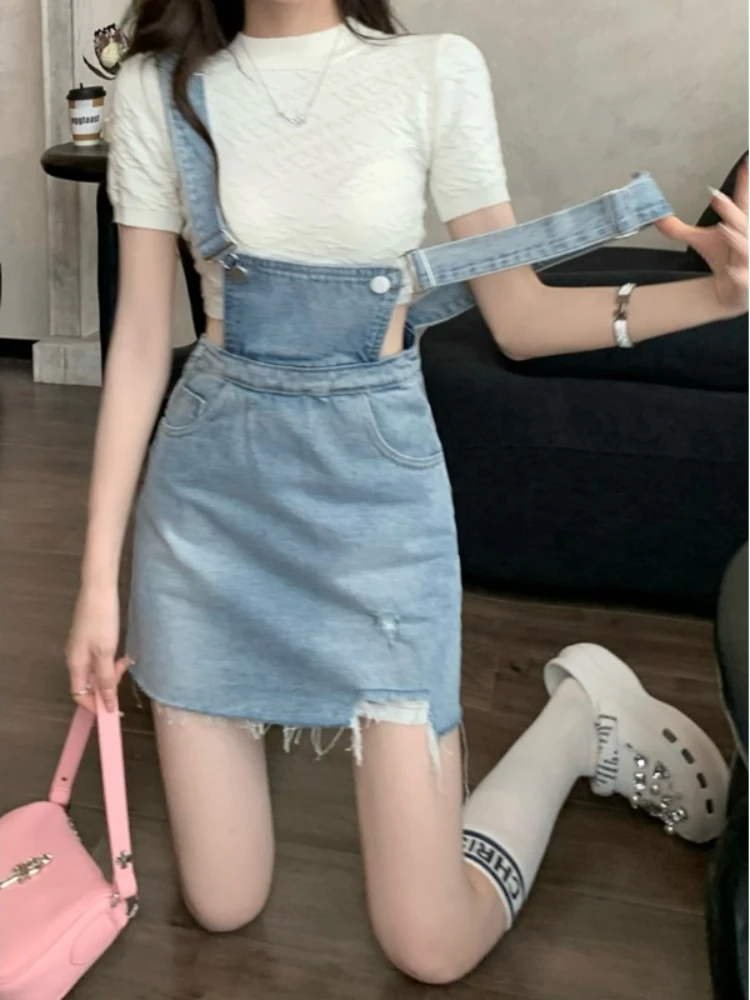 Denim Dresses Women Suspenders Bow Elegant Student Japanese Style Hotsweet Slim Solid All-match Spring  Sweet Fashion