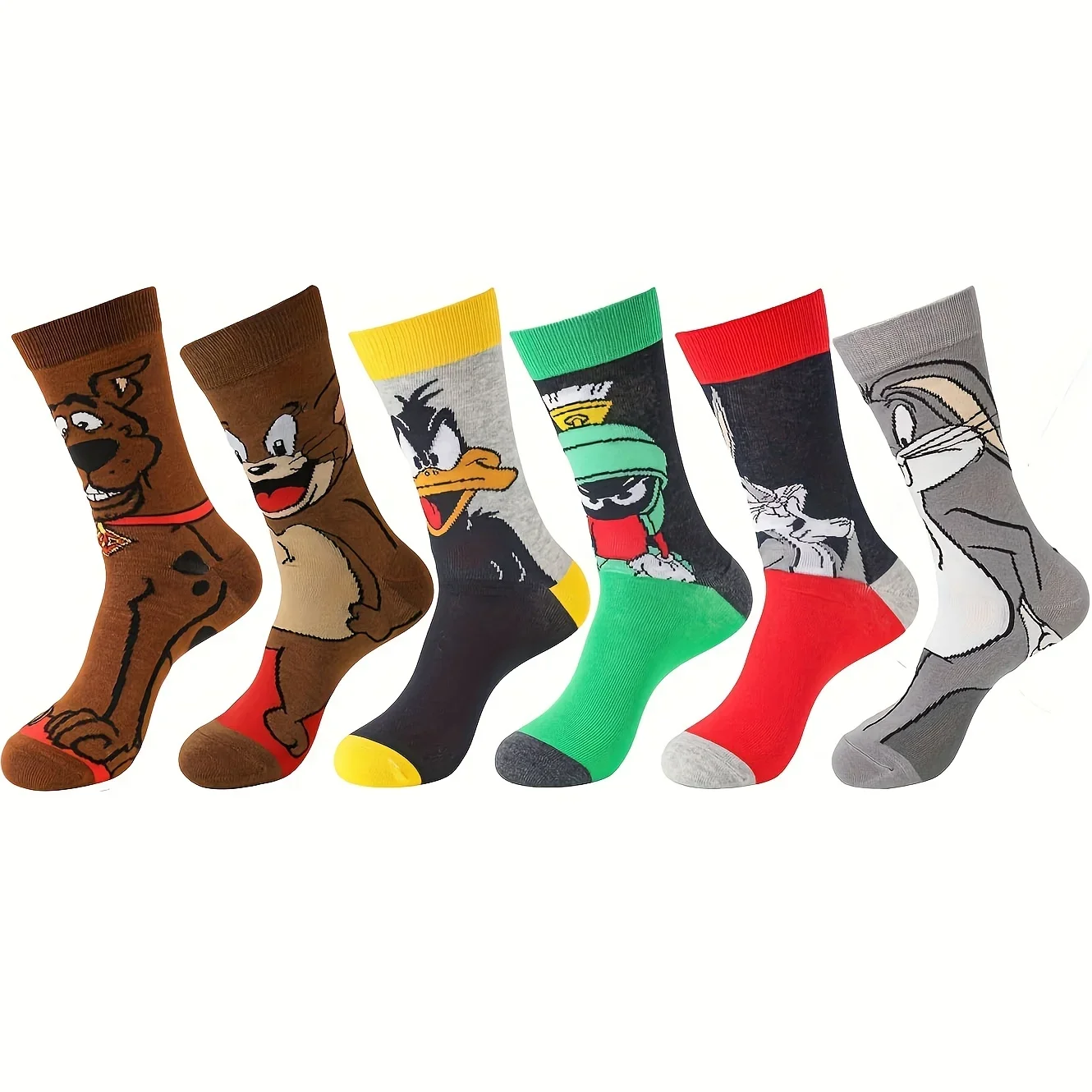 Unisex Cartoon Anime Print Cotton Socks, Novidade, Engraçado, Feliz, Tripulação, Bonito, Presente para Amigos, Homens, 6, 12 Pares