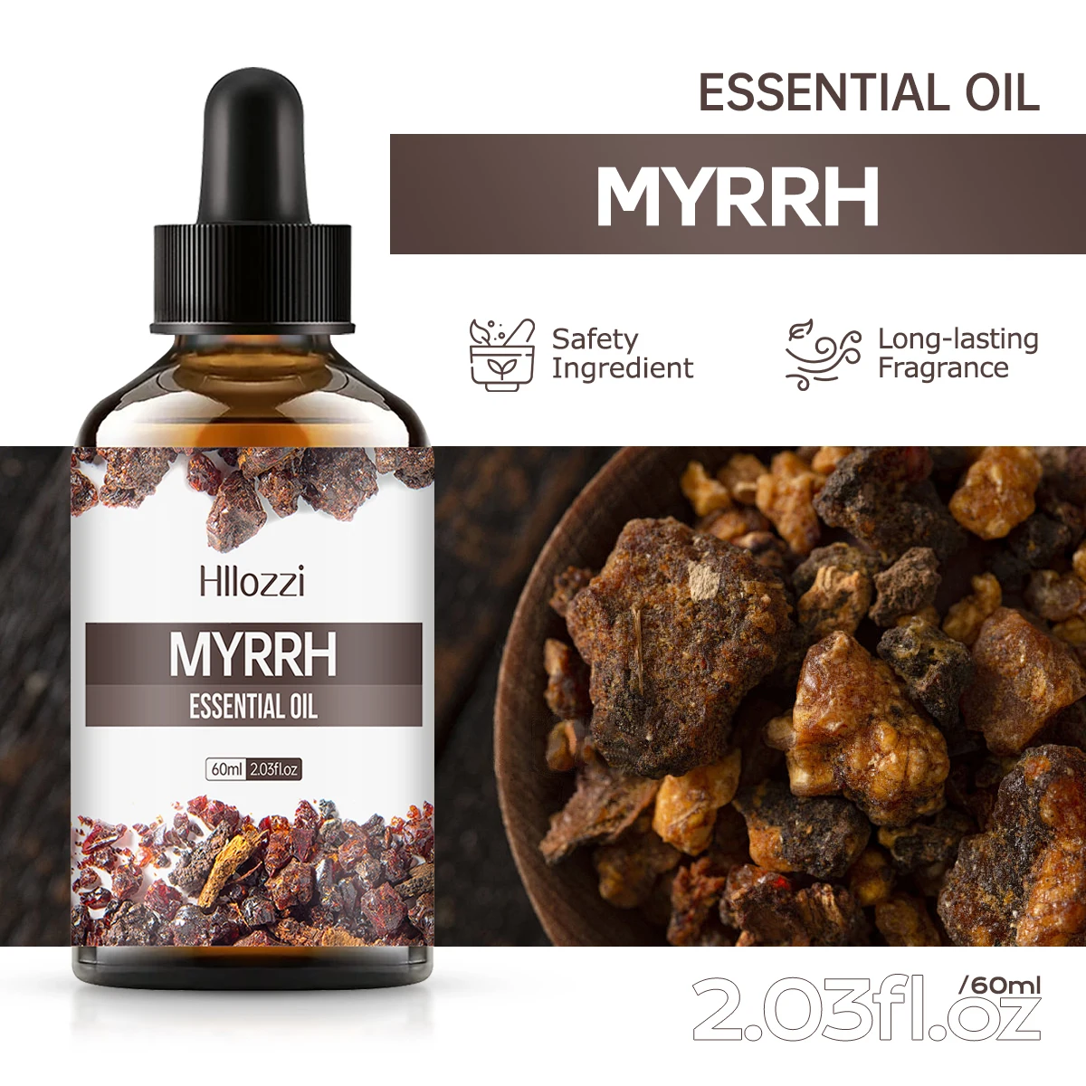 100 ml/60 ml/30 ml Myrrhe-Ätherisches Öl, Hautpflege-Ätherische Öle, geeignet für alle Hauttypen, langanhaltender Duft, Aromatherapie. – Detail 4