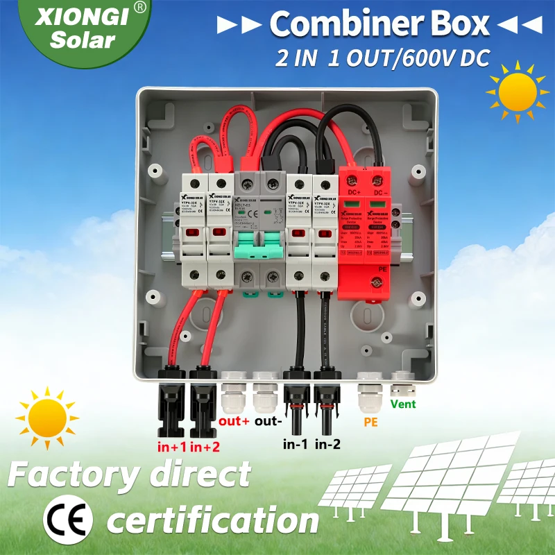 

DC 600V Solar PV Combiner Box 2 in 1 out Disconnect Switch DB with Fuse MCB SPD for Solar Panel Photovoltaic Protection Box