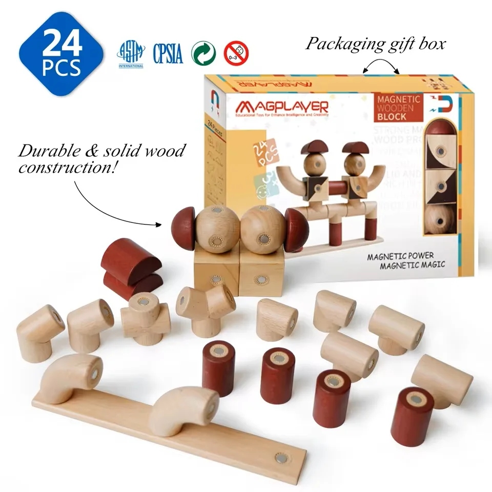 Romboss-bloques magnéticos de madera para niños, juguete de madera, múltiples bloques de construcción magnéticos, juguetes educativos Montessori, regalos para niños