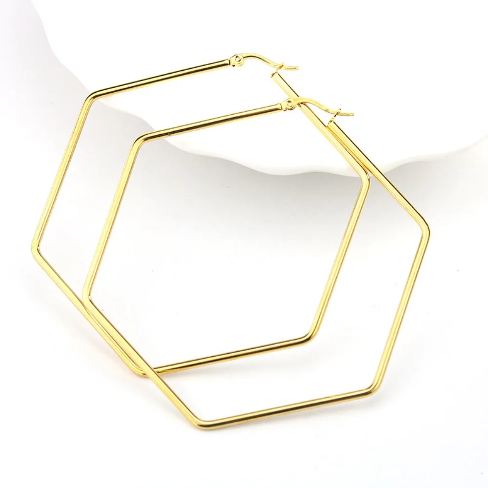 هندسية مربعة الشكل غير النظامية الأقراط الفولاذ المقاوم للصدأ الأقراط المعدنية الكبيرة هيبوالرجينيك الماس هوب أقراط النساء