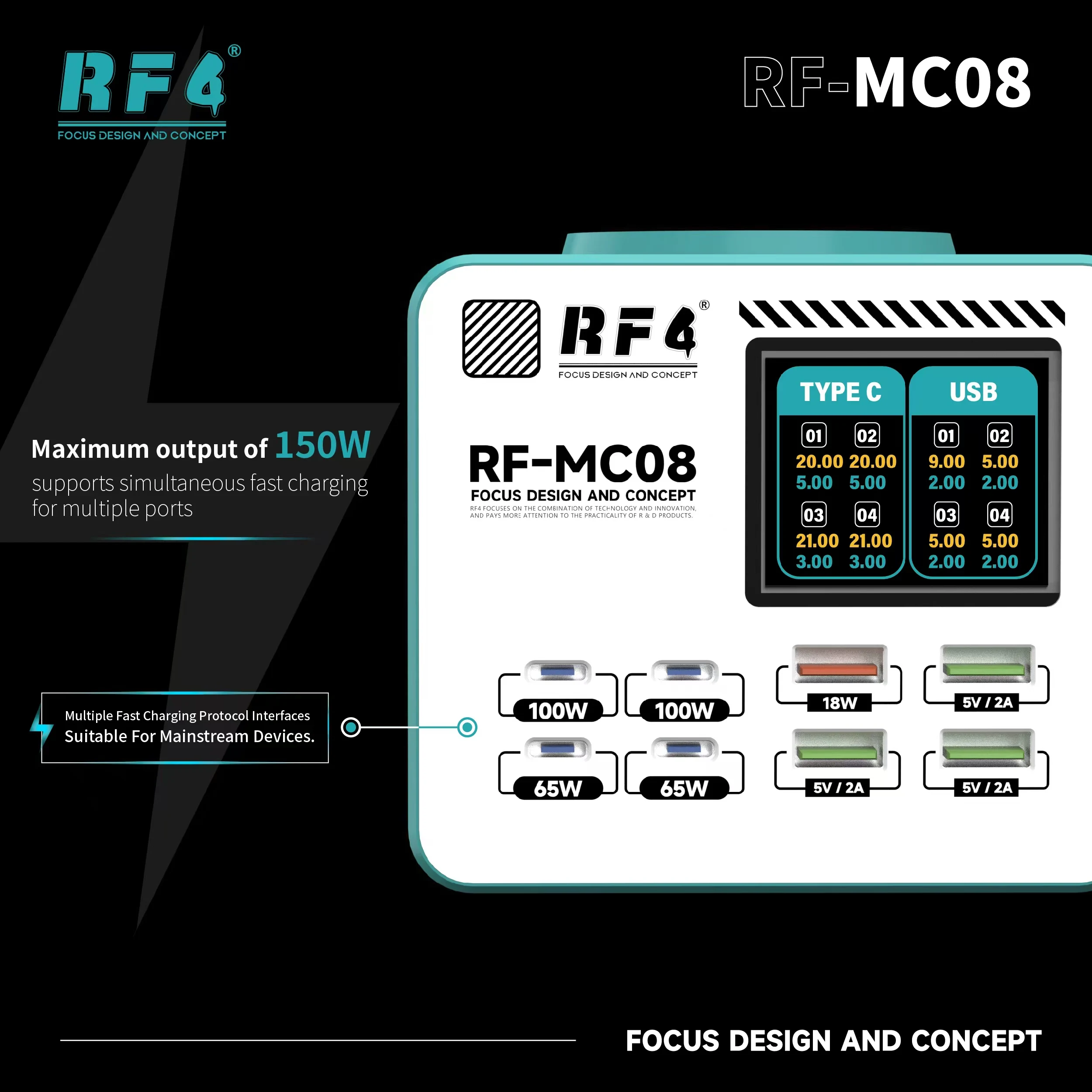 RF4 RF-MC08 Smart Multi-Port Charger 4