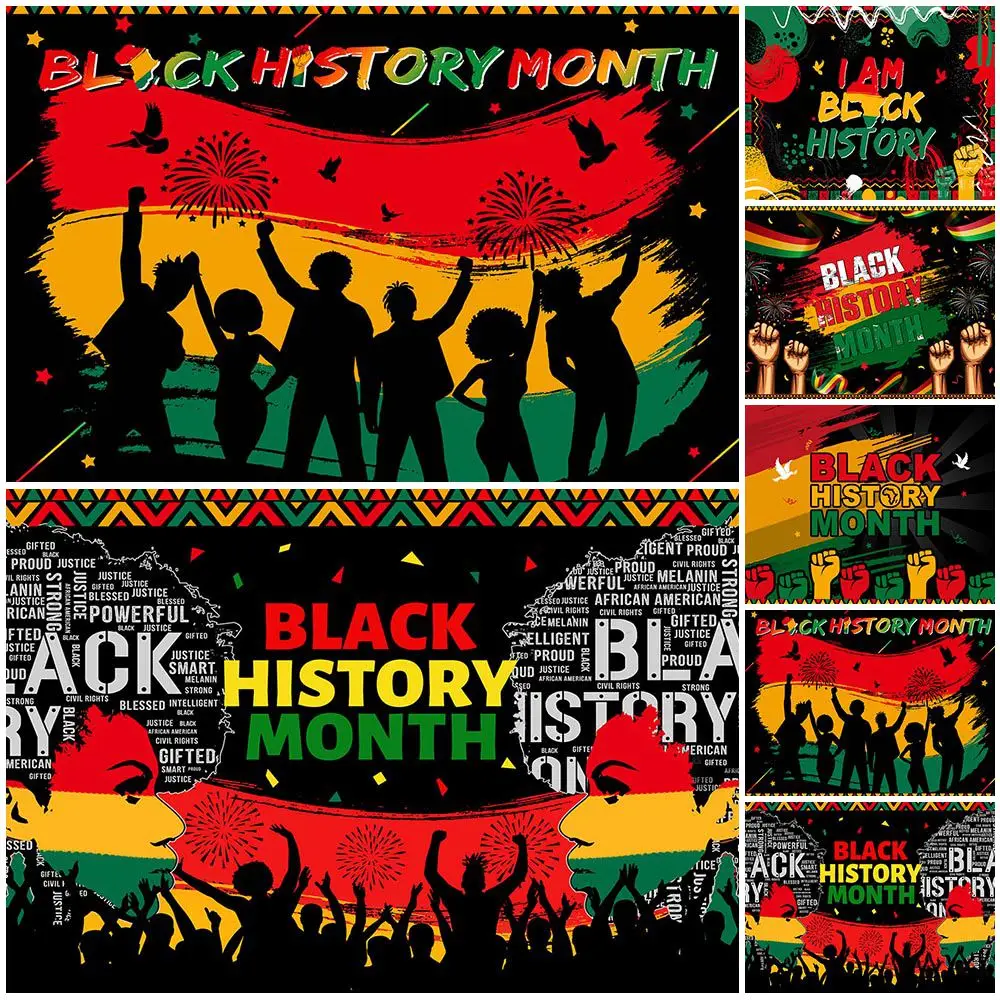 

Mocsicka Black History Month Background Red Green Yellow Black People Festival Party Decor Backdrop Photo Studio Photocall Props