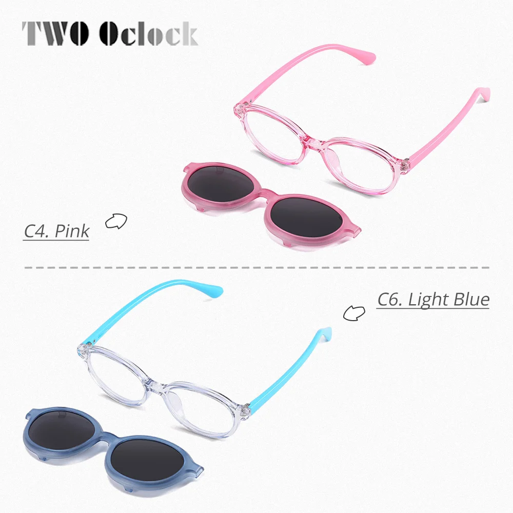 TR90 óculos polarizados para crianças, clip em óculos, óculos ovais, Frame Shades 0 Diopter, miopia óptica Frame, 2 em 1