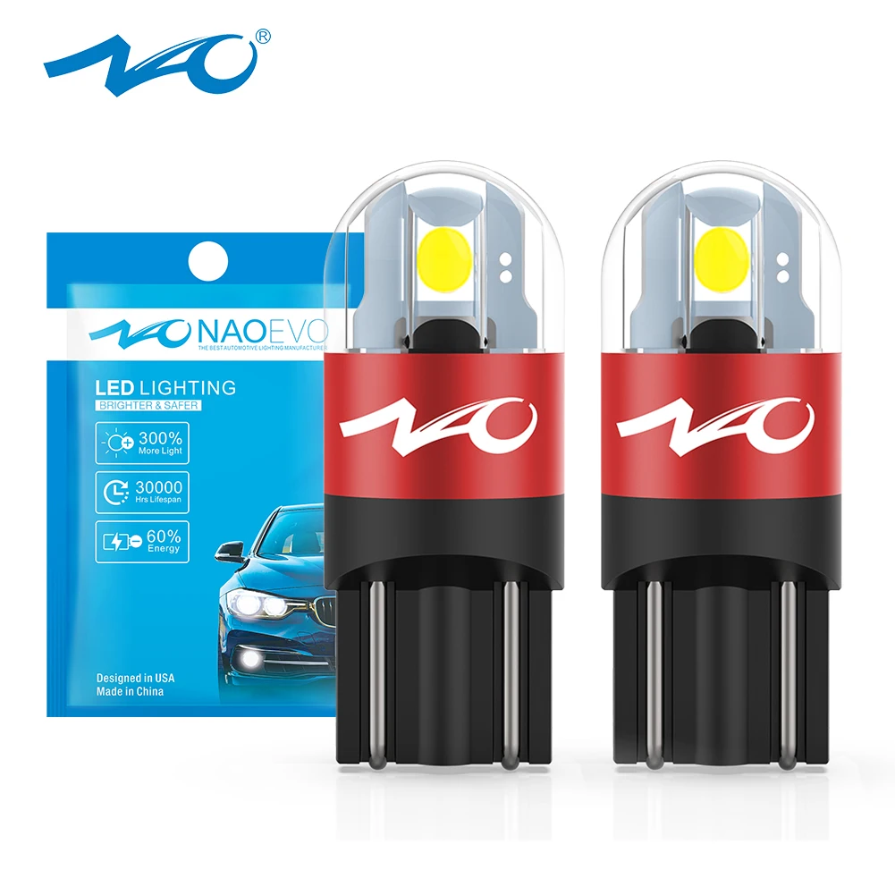 NAO T10 LED W5W LED Bulb 3030 SMD 168 194 5W5 Car Accessories Clearance Lights Reading Lamp Auto 12V 6000K White Amber Red Motor