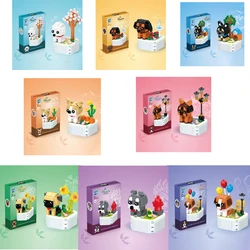Cartoon Animal Pets Dog Potted Flower Building Block Bouquet German Shepherd Poodle Dog Shape Schnauzer Dog Assembled Bricks Toy