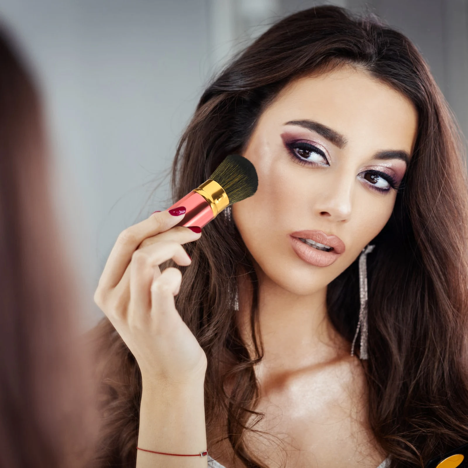 

2pcs Makeup Blush Brush Small Tool For Women Face Powder Highlighter Portable Telescopic Design Precision Application