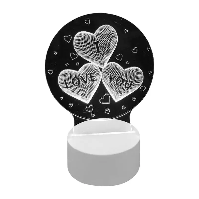 Heart Lights Clear Acrylic Heart Shaped LED Light Romantic Room Decor Heart Bedroom Decor Cute Nightlight With Non-slip Base For