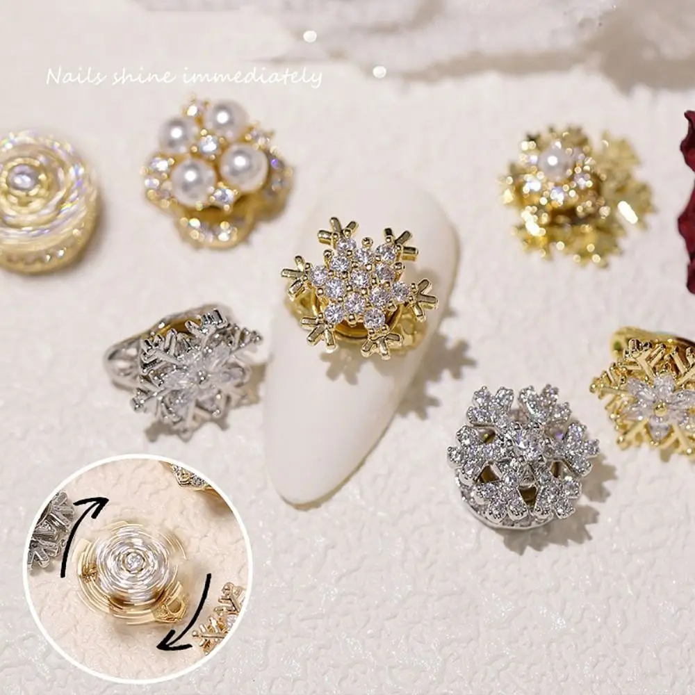 Spinning Rhinestone DIY Manicure Accessories Pearl Christmas Nail Decorations Nail Art Jewelry Snowflake Diamond Nail Charms