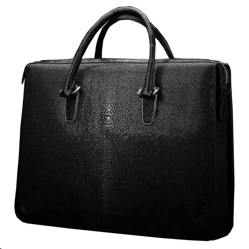 Ourui-Porte-documents en peau de poisson perlée pour homme, sac à main noir pour homme, nouvelle vente