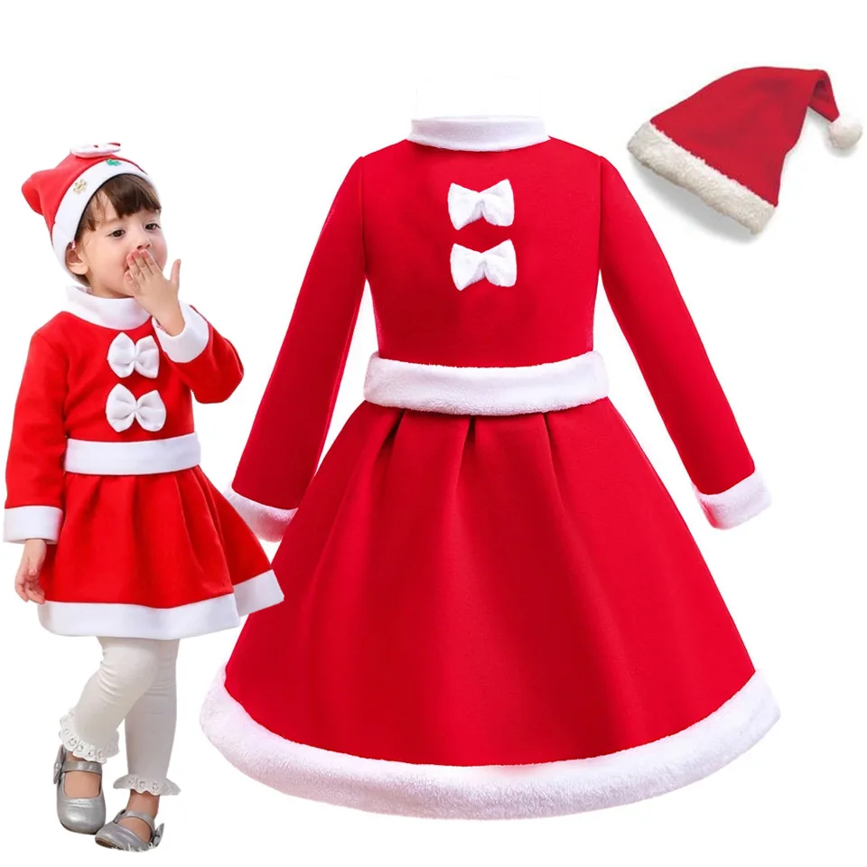 2025 New Year Festival Clothing Set St Nicholas Dress with Hat for Girls Boys Christmas Santa Claus Cosplay Suit Xmas Party Wear