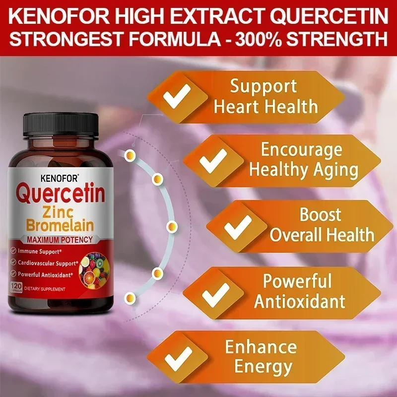 Premium Quercetin Capsules - High Purity, Containing Bromelain, Zinc, Cardiovascular, Respiratory, Immune Antioxidant for Adults