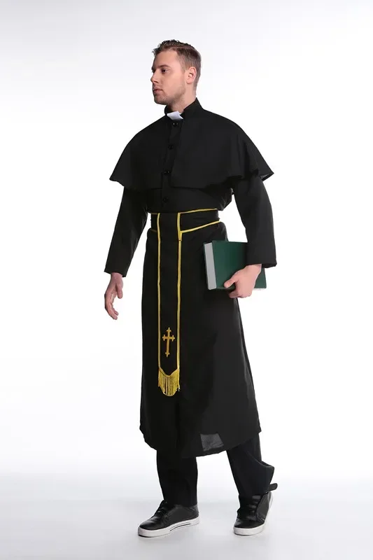 Man Halloween Party Nun Costumes Female Pastor Clothes Man Classic Priest Pastor Cosplay Costume