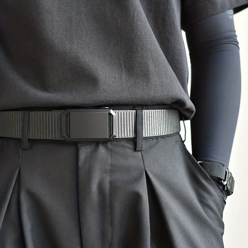 New Tactical Automatic Buckle Belt, Canvas Tactical Workwear Casual Outdoor Military Training Pants Belt For Men Canvas Unisex