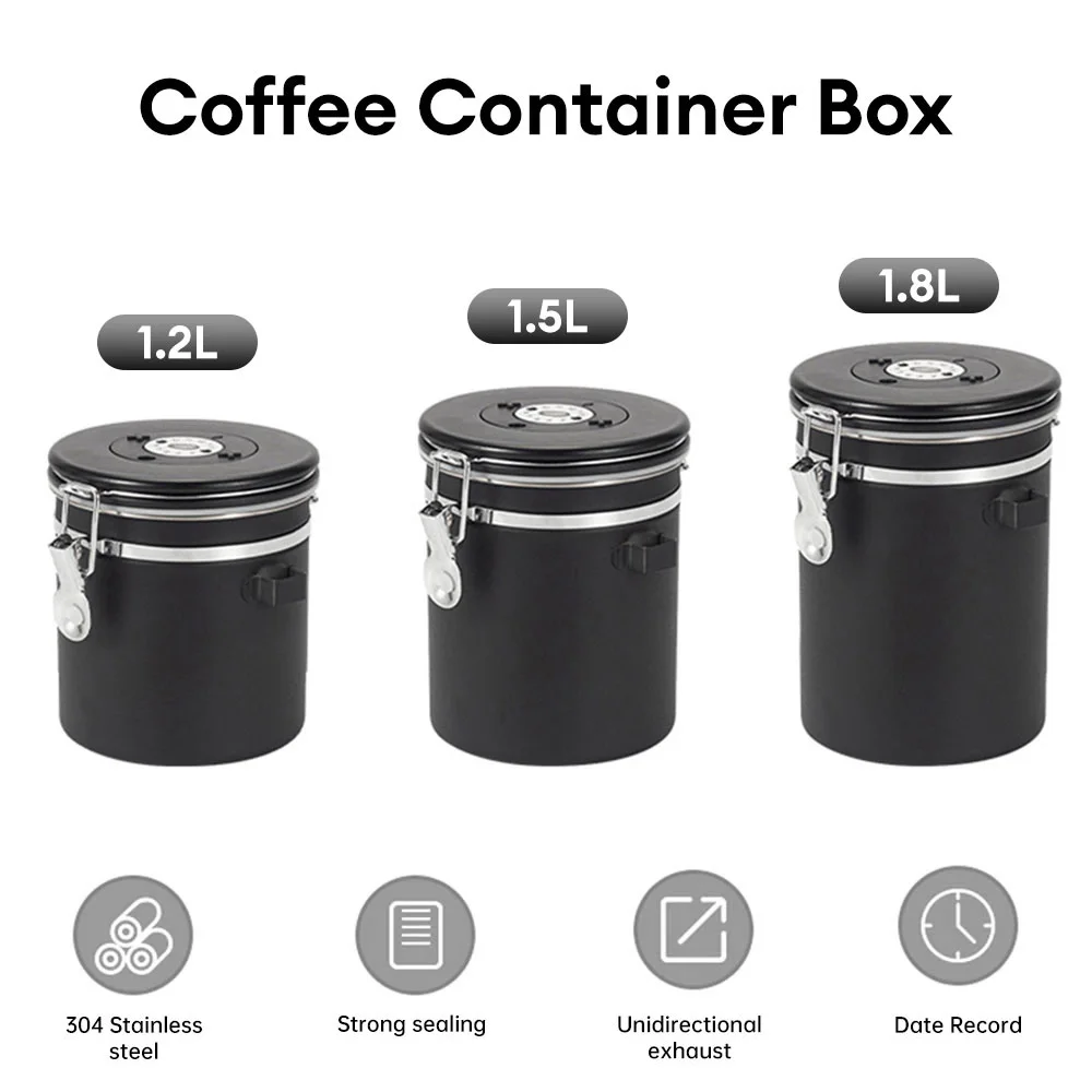 1 Set 1.2L/1.5L/1.8L Stainless Steel Airtight Coffee Container with Spoon Perfect For Coffee Beans Or Tea Food Storage Container