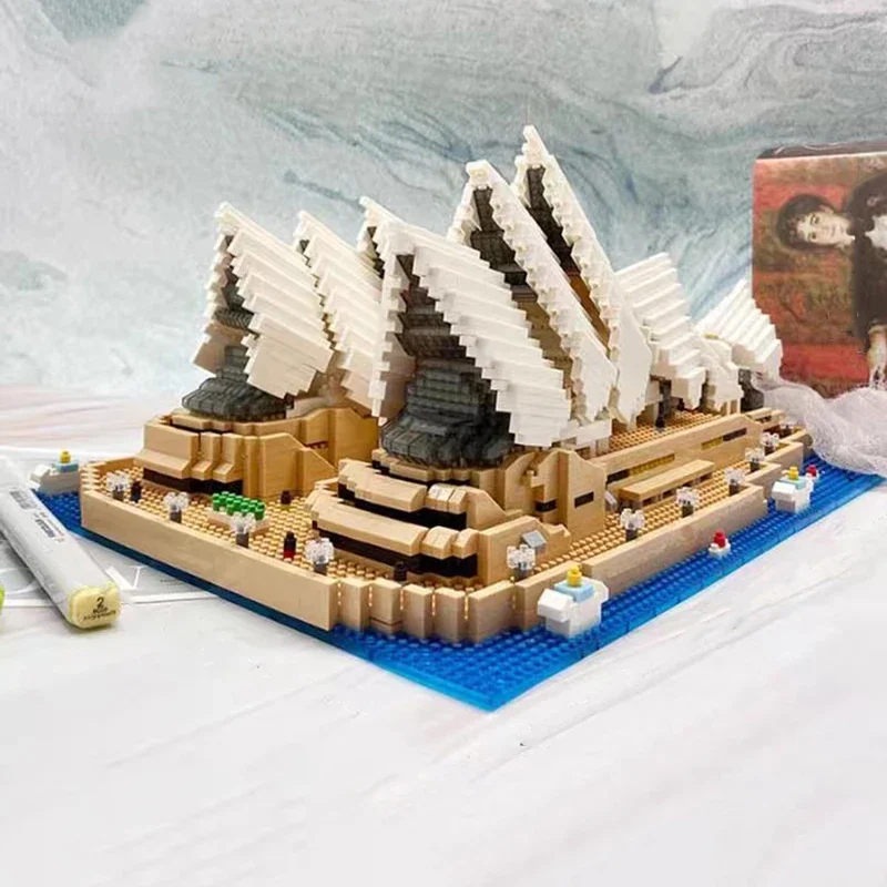 PZX 9916 World Architecture Sydney Opera House Theater Ocean Ship 3D Mini Diamond Blocks Bricks Building Toy For Children No Box