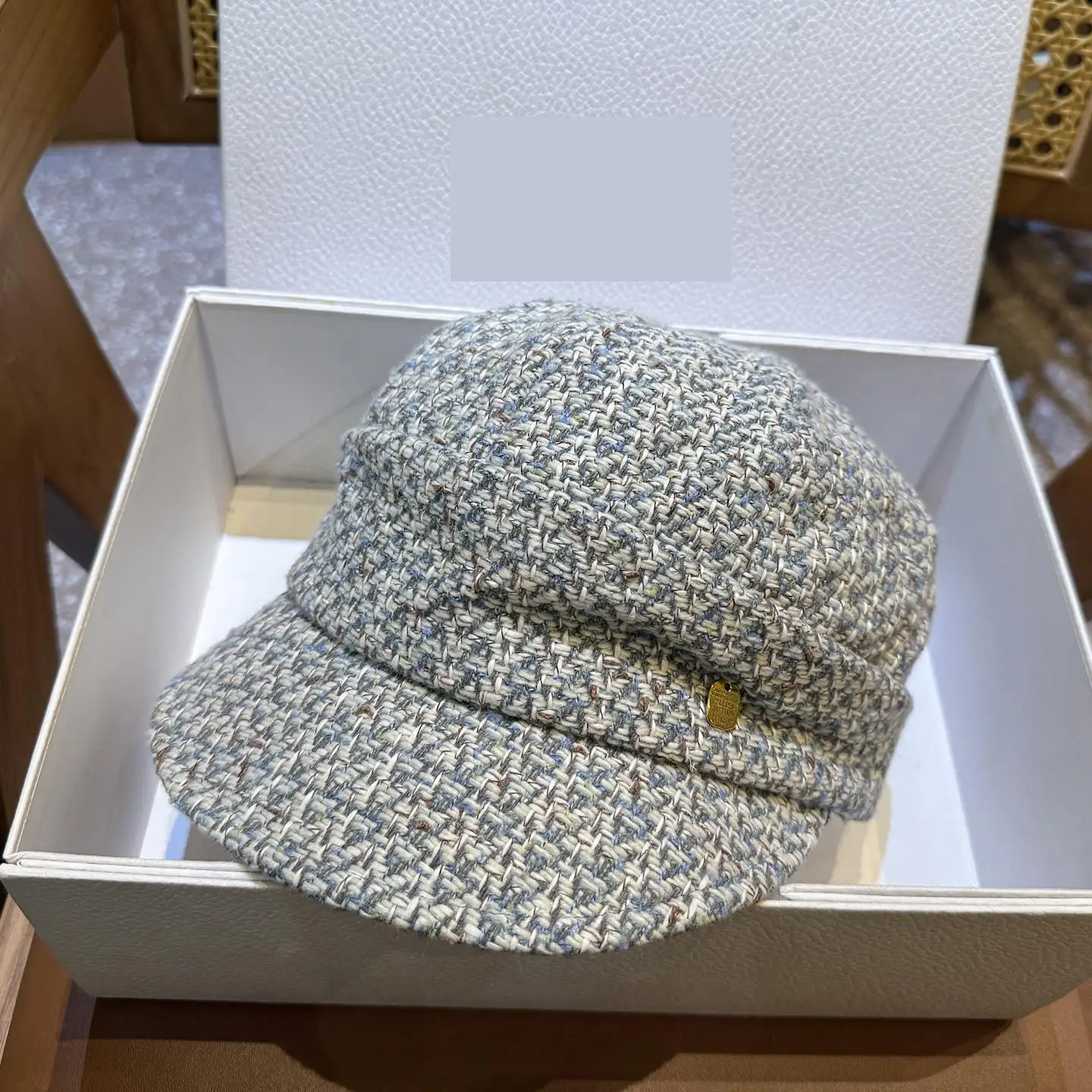 หมวกทรงแปดเหลี่ยมผ้าทวีดวินเทจสำหรับฤดูใบไม้ร่วงและฤดูหนาว