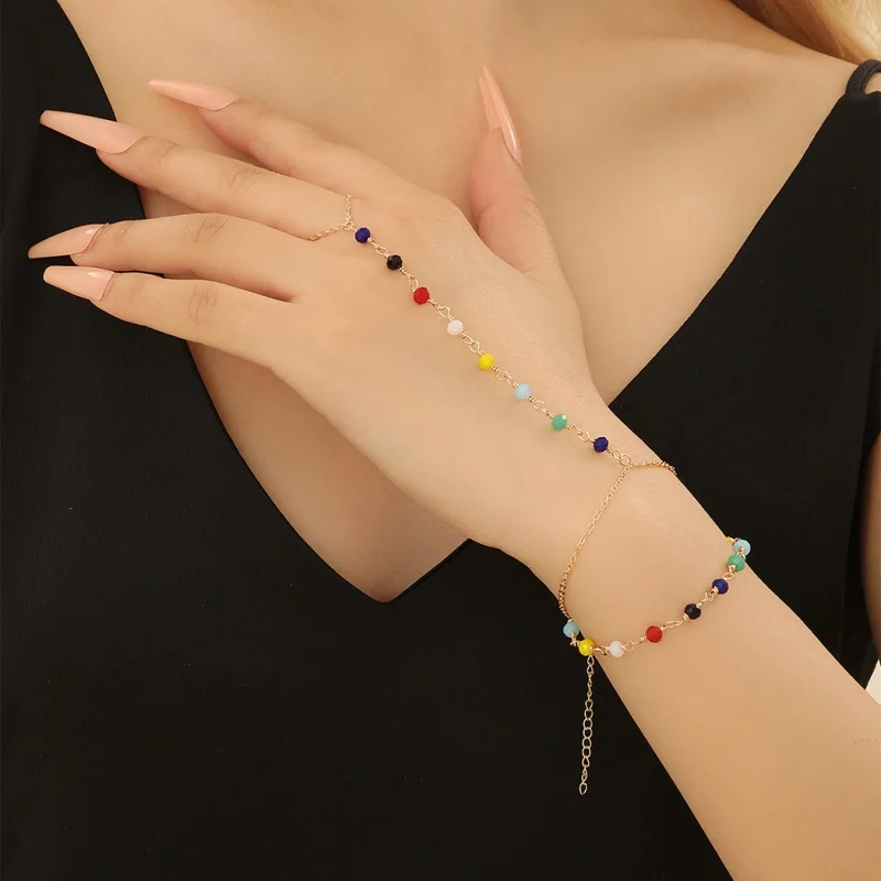 Rainbow Jade Rosary Slave Bracelet for Women, Friends giving Gift, Rainbow Bracelet LGBTQ, Finger Bracelet & Ring, Handmade Jewe