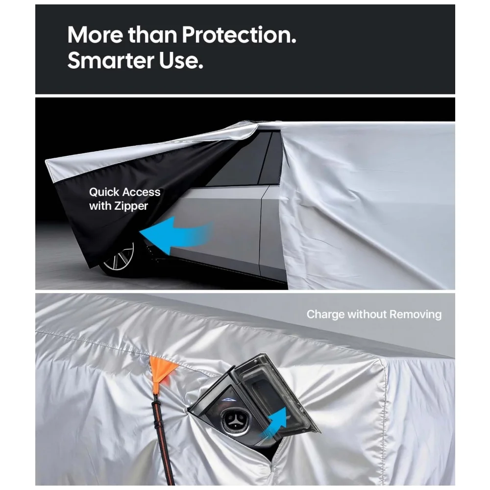 Custom Fit Car Cover For Tesla Cybertruck 2024-2026 All-Weather Waterproof UV Protection With Door Zipper Paint-Safe Lining