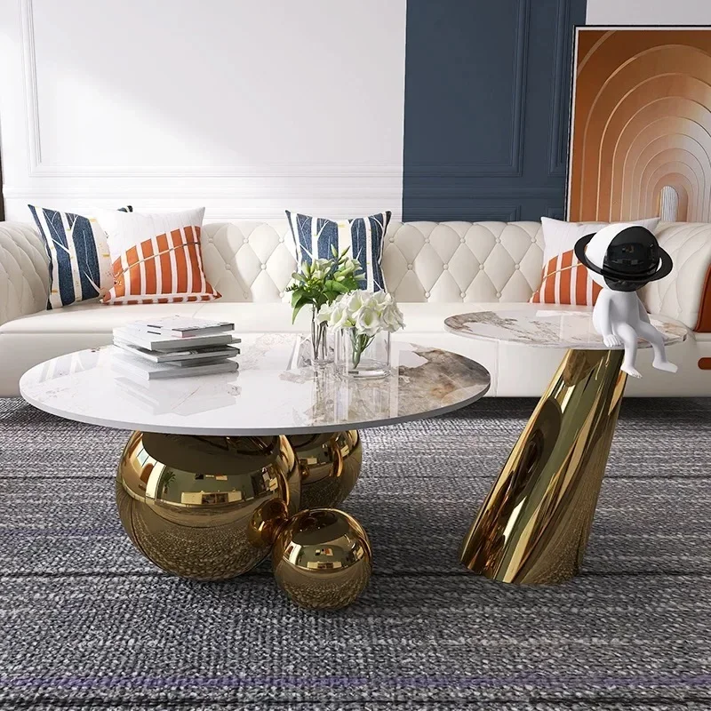 

l Modern Living Room Luxury Round Marble Top Center Table Home Hotel Furniture Stainless Steel Coffee Table