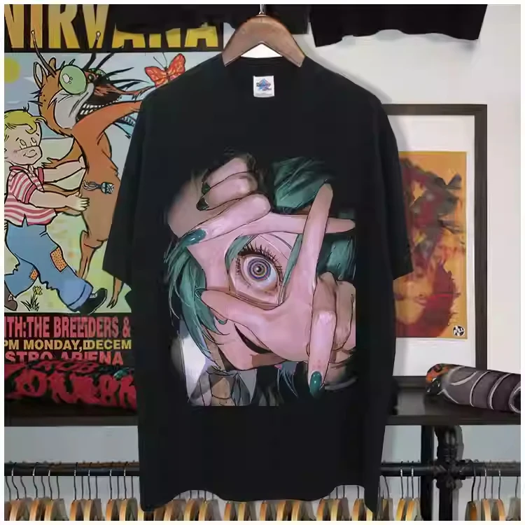 ملابس أنيمي قطنية 100% دافئة ومريحة لعام 2025 كاملة الأوقات ملابس كلاسيكية كبيرة الحجم ملابس الشارع الشهير تي شيرت جرافيك ملابس رجالية #2