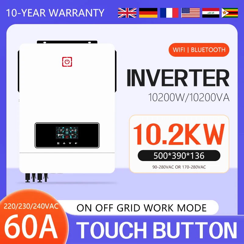 

Инвертор мощности чистой синусоиды 10,2 кВт от 48 В до 110 В/220 В, солнечное зарядное устройство для дома, автофургона, грузовика и автономной системы