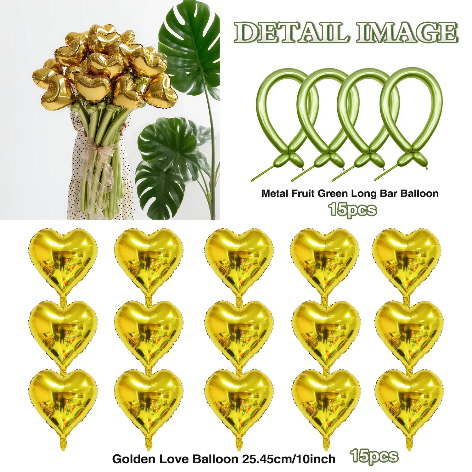 Liebesballon-Blumenstrauß-Set, rote und grüne Latex-DIY-lange Luftballons für Jahrestag, Hochzeit, Valentinstag, Geburtstagsfeiern