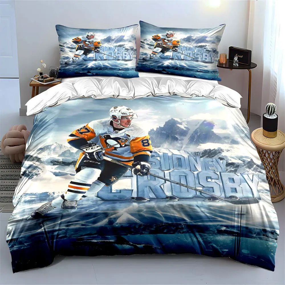 Ice hockey player with icy backdrop Printed Duvet Cover Set 1 Duvet Cover+2 Pillowcase Multi Size Bedroom Bedding Decoration