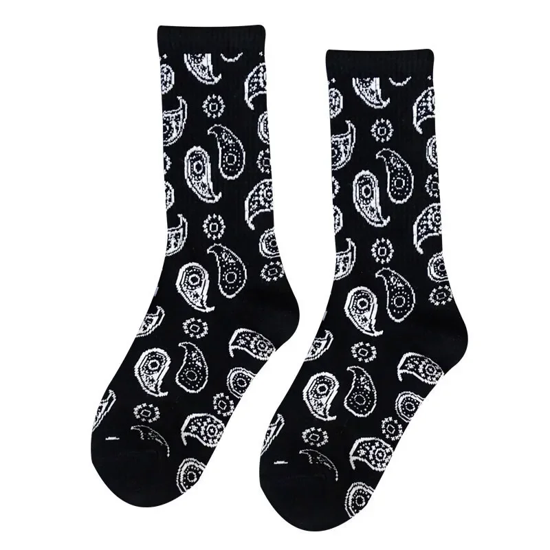 West Coast Wind Flower Sock National Tide Retro Middle Tube Sports Trend Men\'s and Women\'s Street Socks Medium Tube Floral Socks