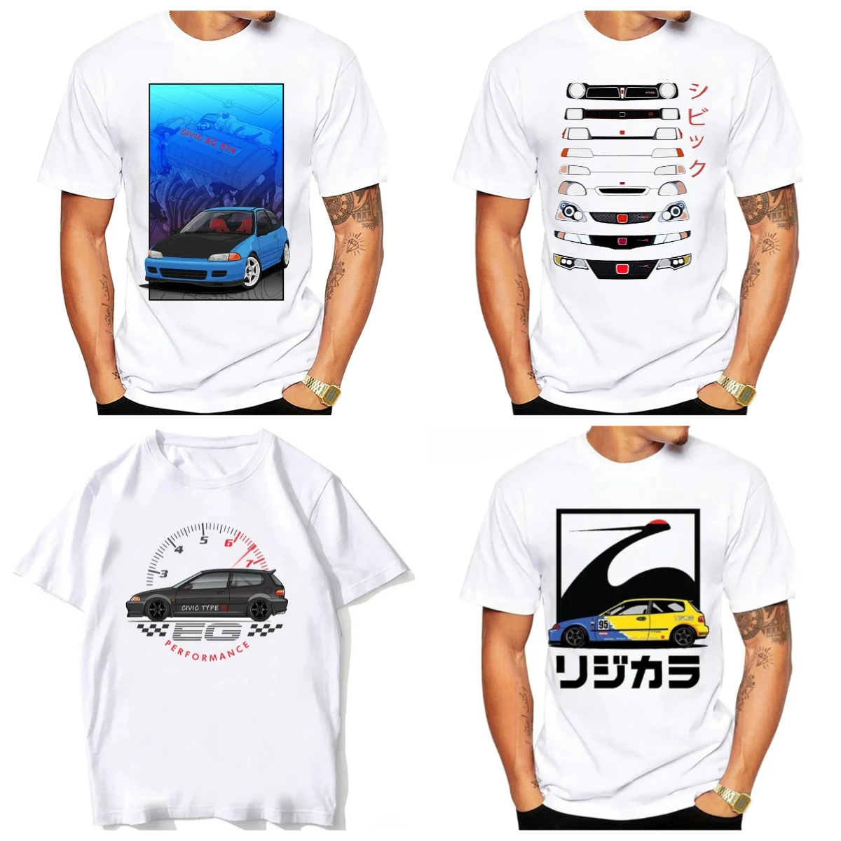 

Summer Men Short-sleeved Hip-hop Boy White T-shirt Retro Japanese Car Sport Jacket EK Hatch and D16 B16 K20 H22 Engine T-shirt